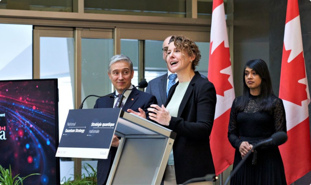 Dr. Stephanie Simmons speaking at the Canadian National Quantum Strategy announcement